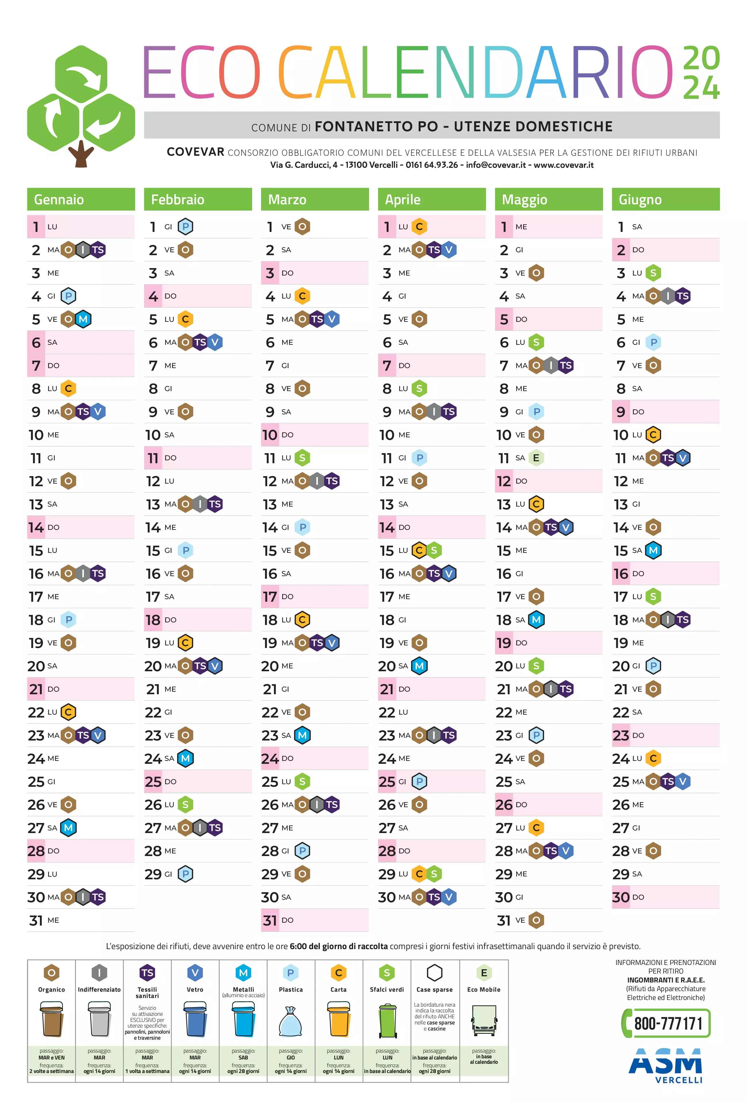 Calendario raccolta rifiuti anno 2024